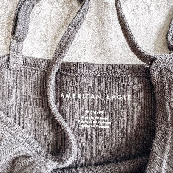 American Eagle Grey Cropped Mini Spaghetti Strap Tank Top Size Medium - Picture 2 of 3